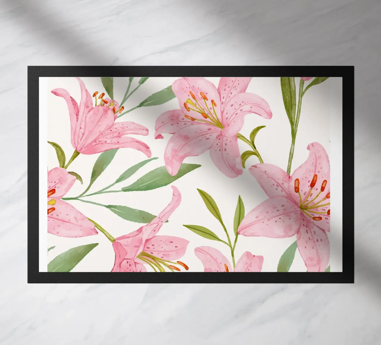 Today is a good day pink lilies pattern doormat by Mostly Pink