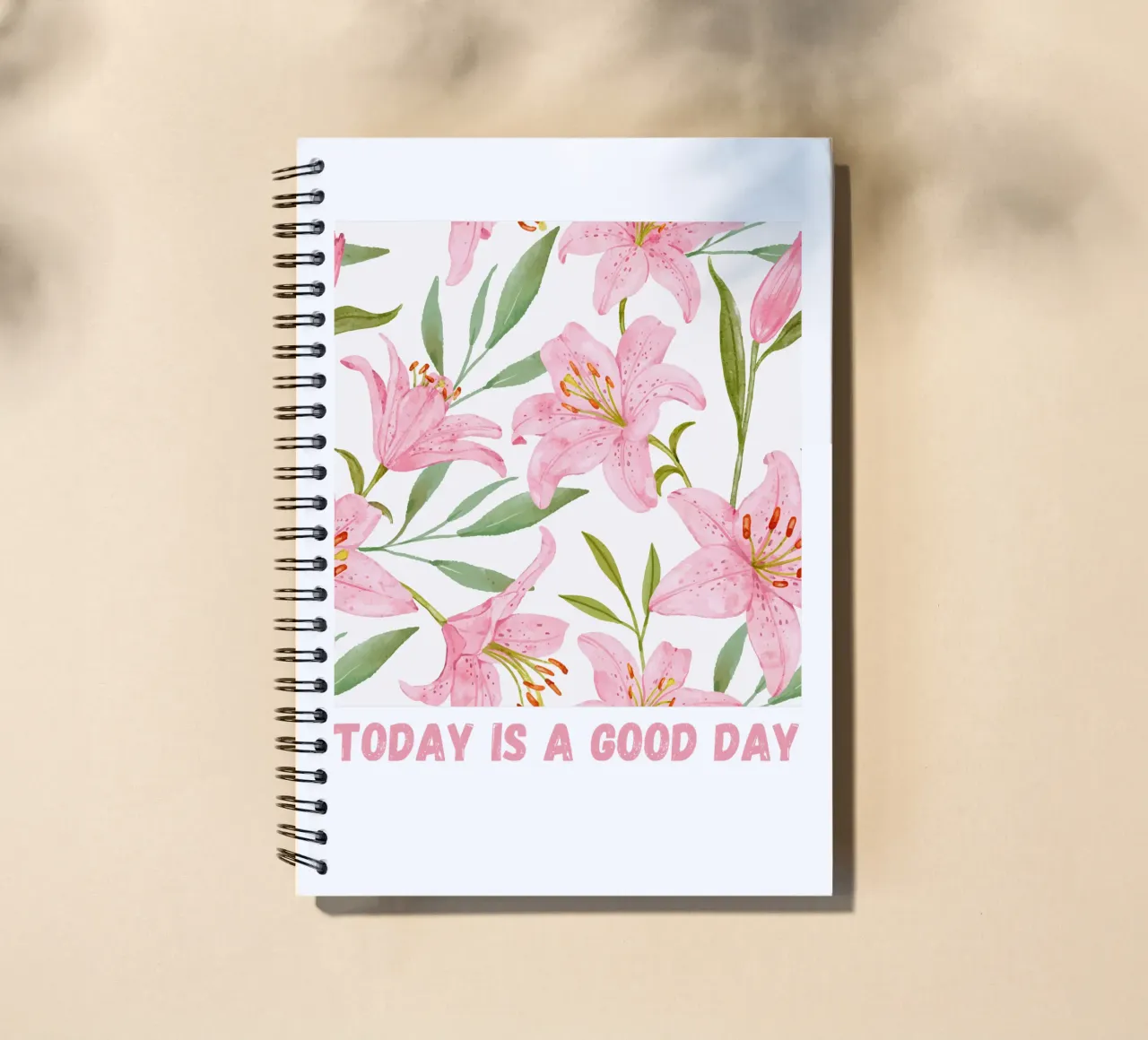 Today is a good day pink lilies pattern spiral notebook by Mostly Pink