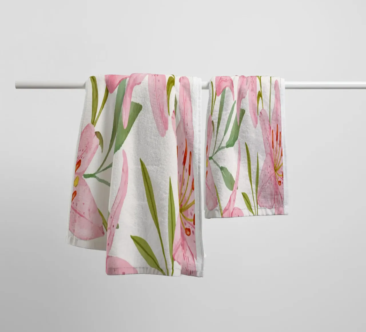 Today is a good day pink lilies pattern towel by Mostly Pink