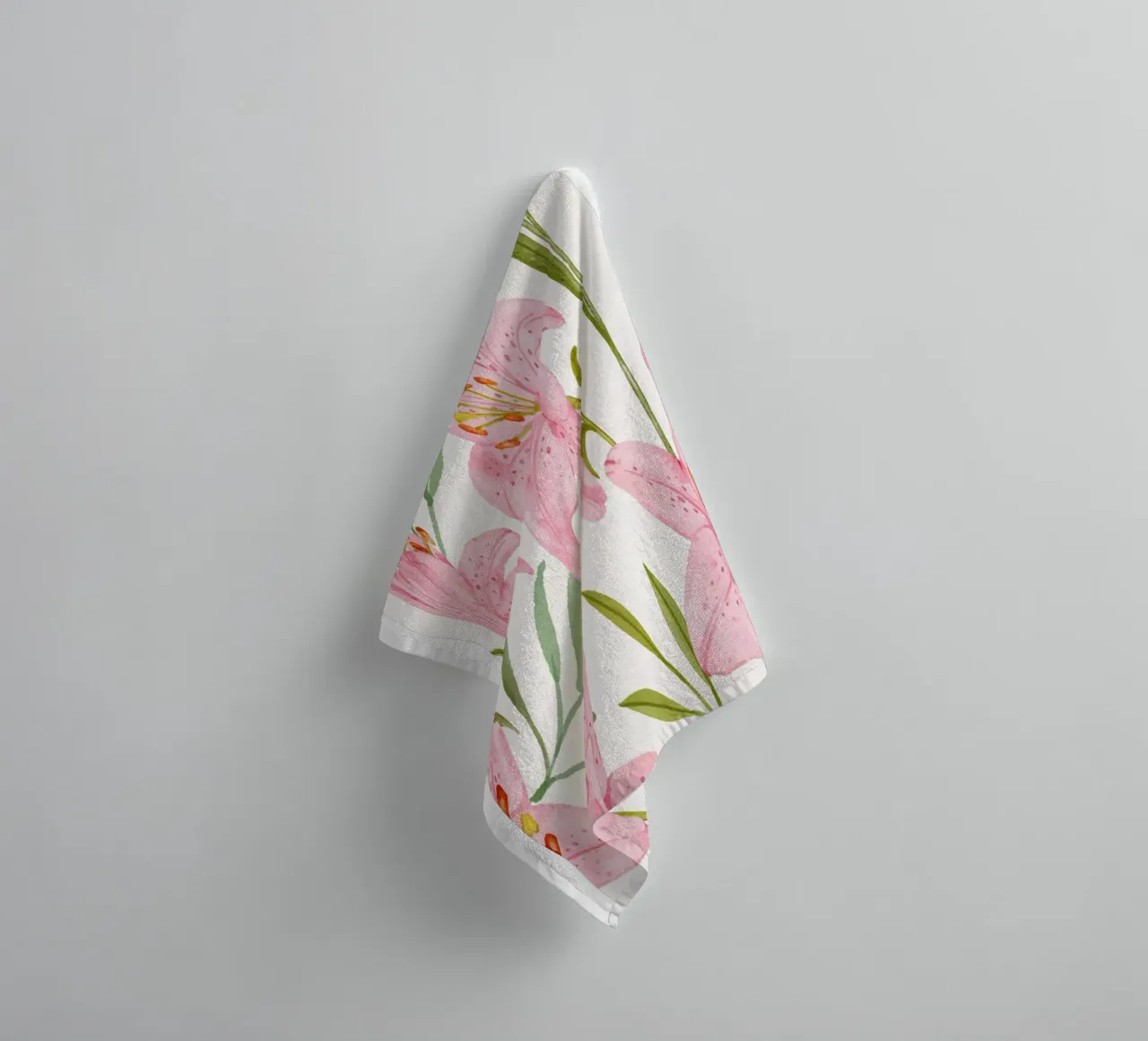 Today is a good day pink lilies pattern towel by Mostly Pink