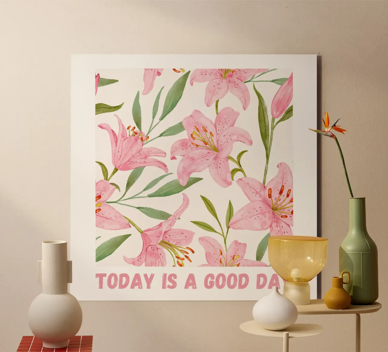 Oggi è un buon giorno motivo di gigli rosa pannello forex da Mostly Pink