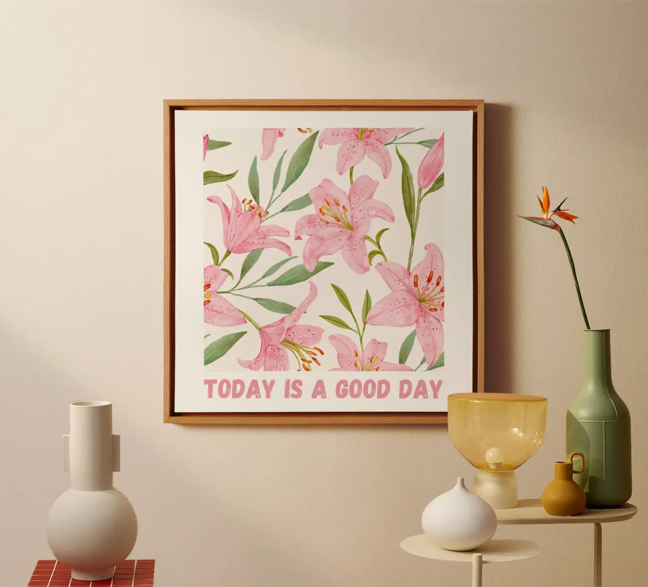 Today is a good day pink lilies pattern canvas by Mostly Pink