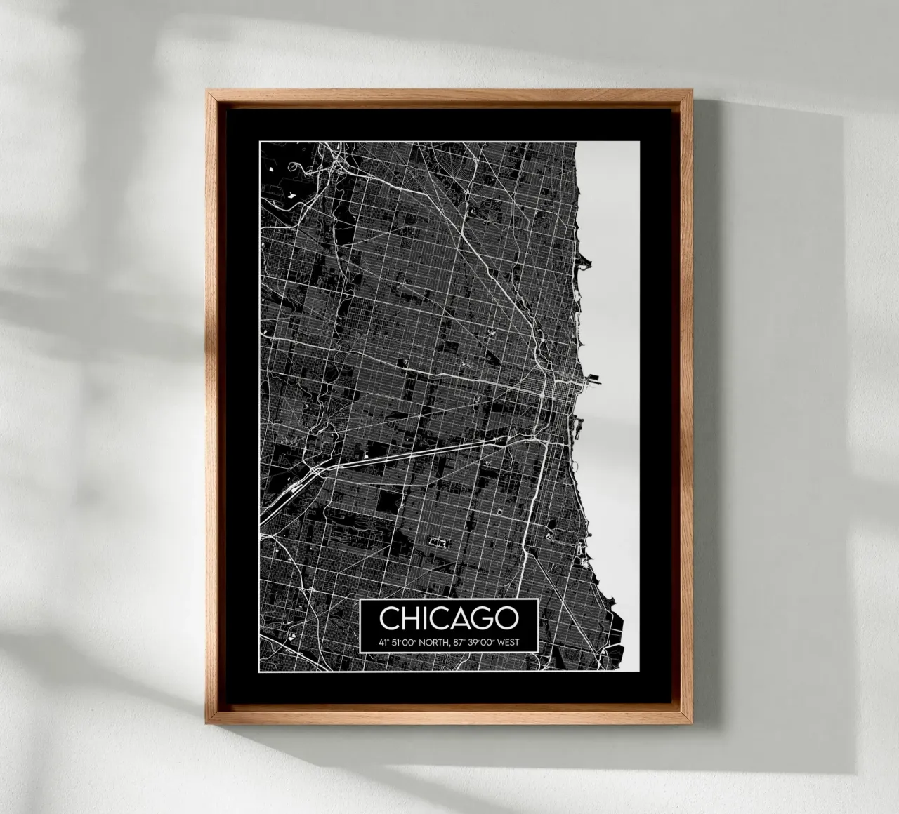 Chicago in negative canvas with Floater frame by Frame the World