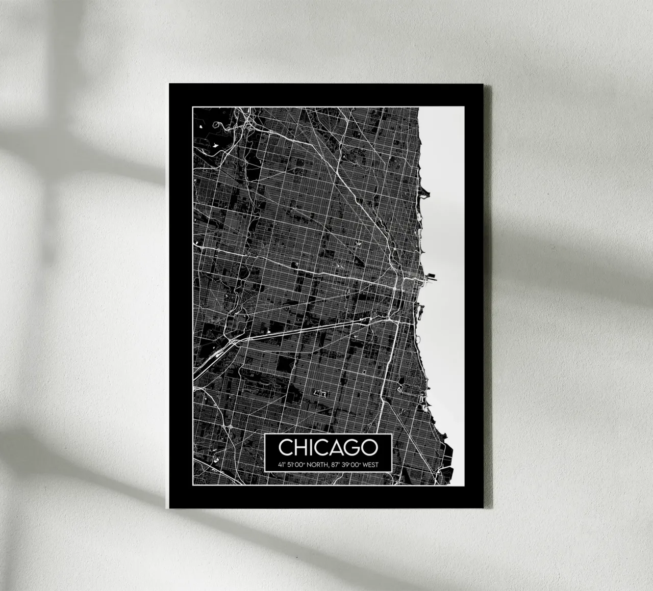 Chicago in negative canvas with Floater frame by Frame the World