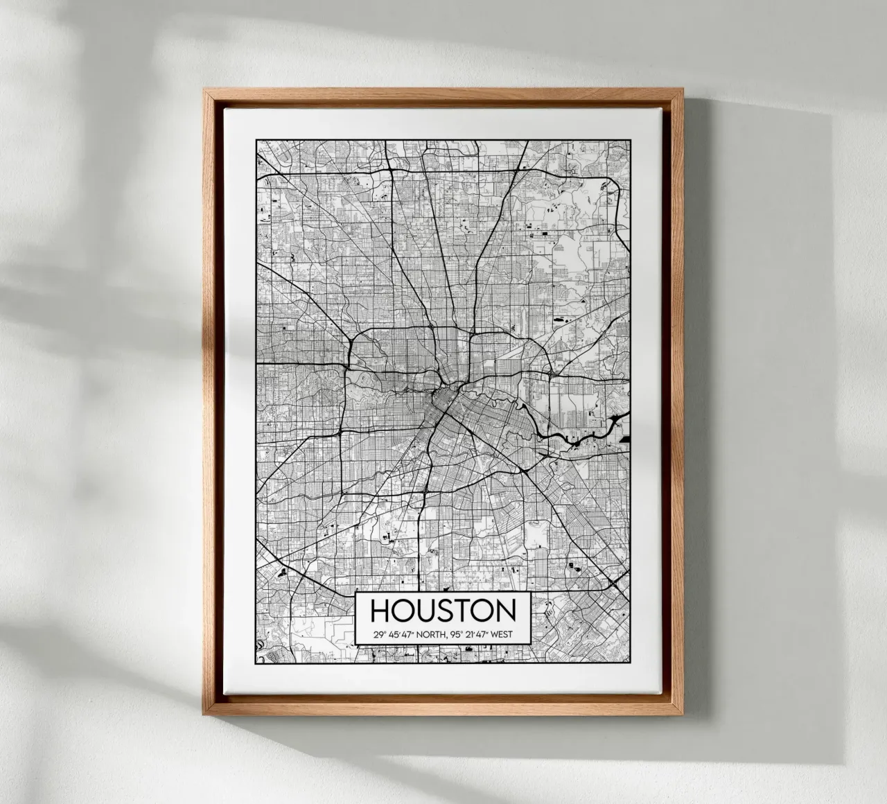 Houston kaart canvas met Baklijst van Frame the World
