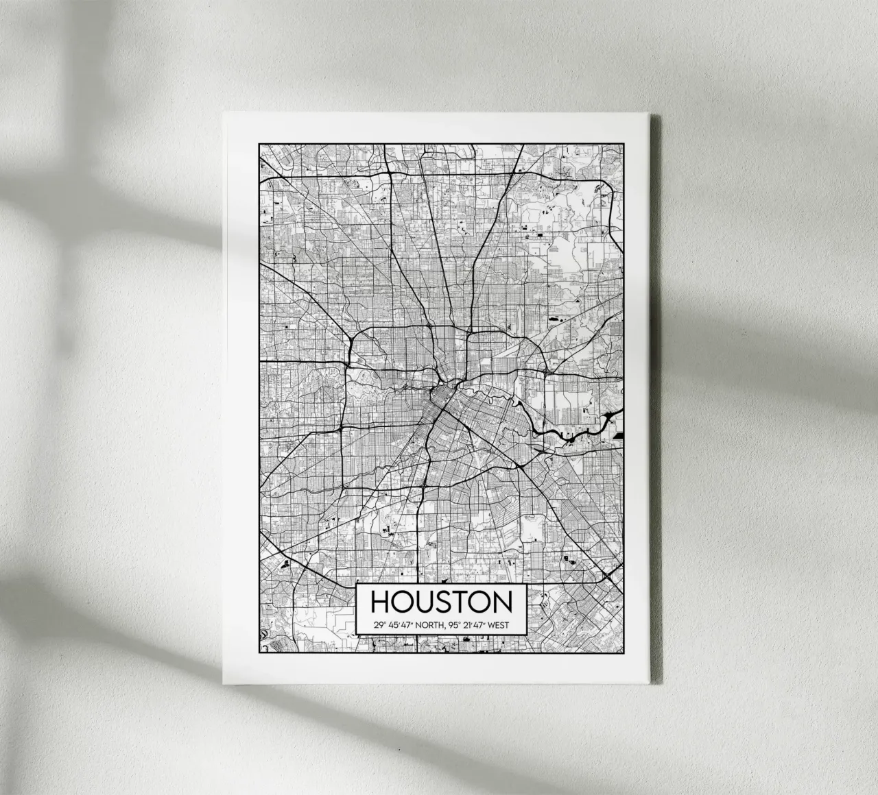 Houston kaart canvas met Baklijst van Frame the World