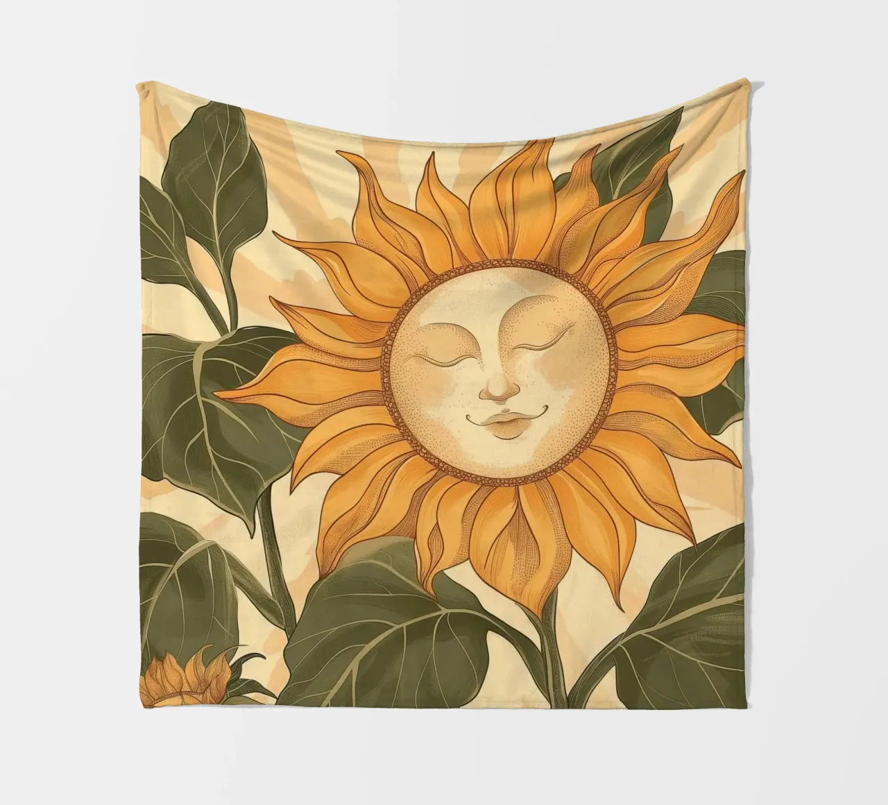 Girasole Smiley Face Retro Floral Boho Botanical Art coperta in pile da Gentle Echoes Art