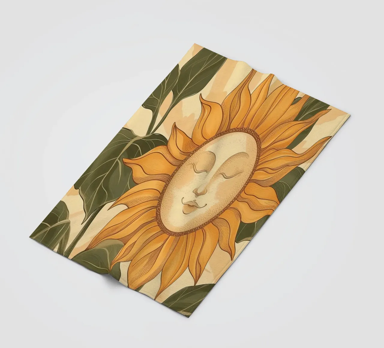 Girasole Smiley Face Retro Floral Boho Botanical Art coperta in pile da Gentle Echoes Art