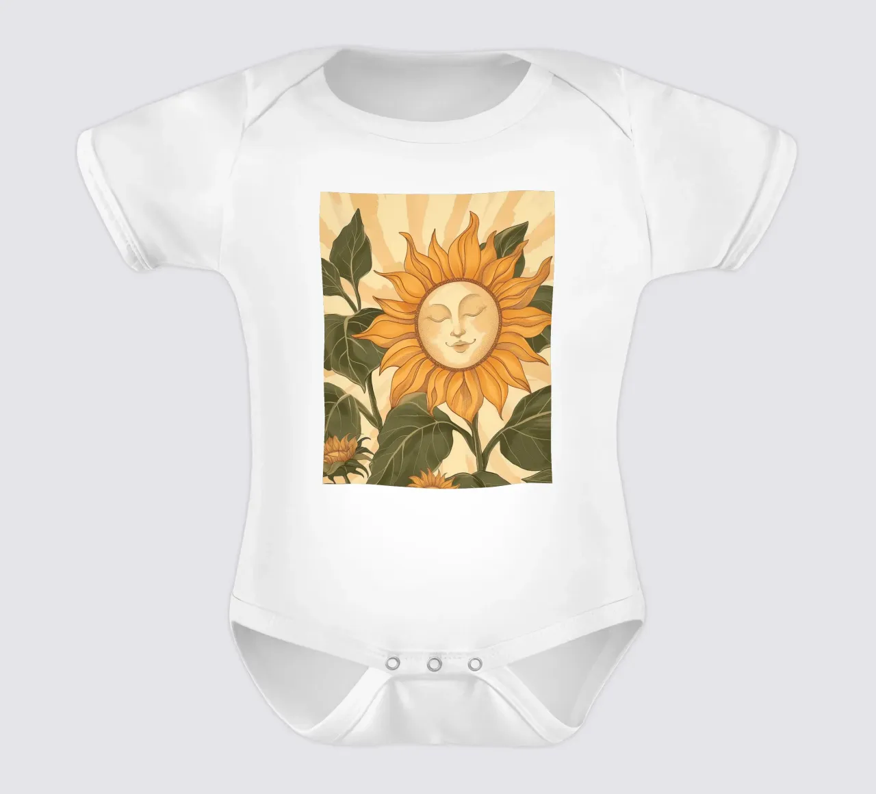 Girasole Smiley Face Retro Floral Boho Botanical Art body neonato maniche corte da Gentle Echoes Art
