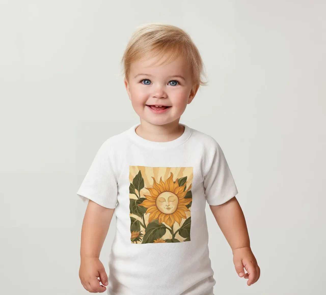 Sunflower Smiley Face Retro Floral Boho Botanical Art baby t-shirt by Gentle Echoes Art