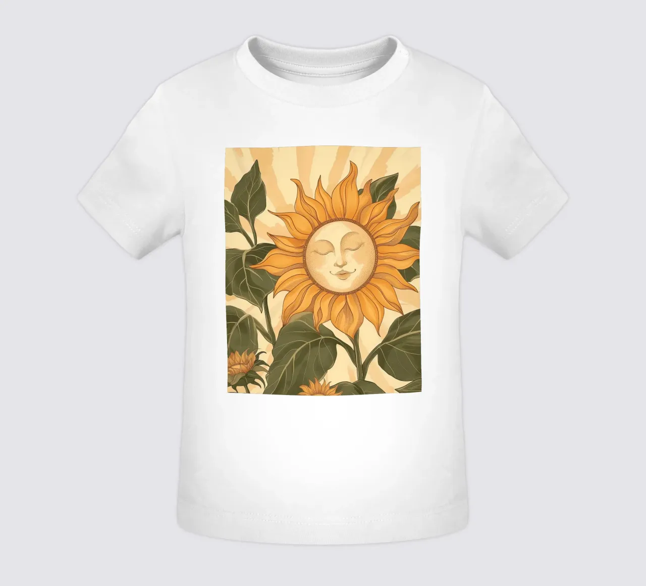 Sunflower Smiley Face Retro Floral Boho Botanical Art baby t-shirt by Gentle Echoes Art