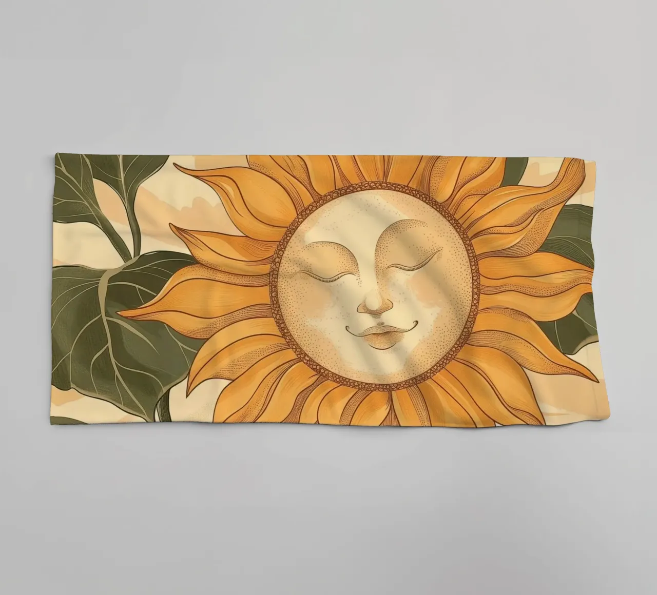 Sunflower Smiley Face Retro Floral Boho Botanical Art towel by Gentle Echoes Art