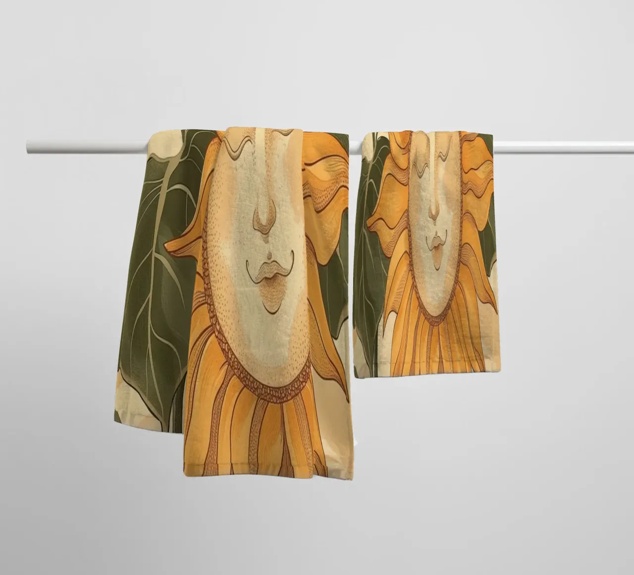 Sunflower Smiley Face Retro Floral Boho Botanical Art towel by Gentle Echoes Art