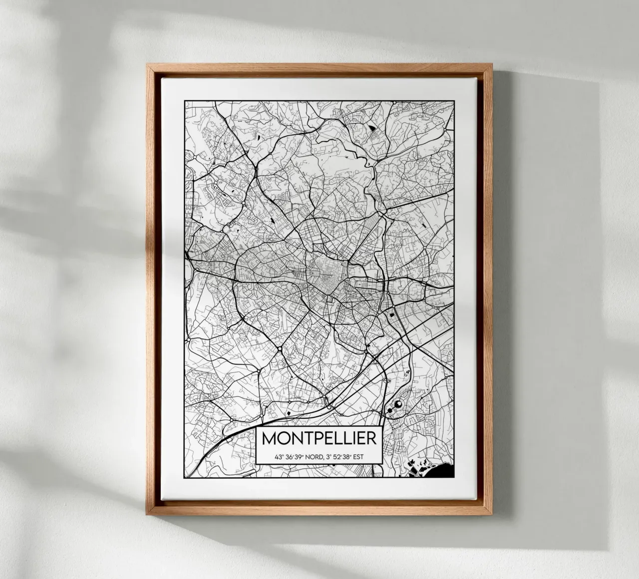 Map of Montpellier canvas with Floater frame by Frame the World