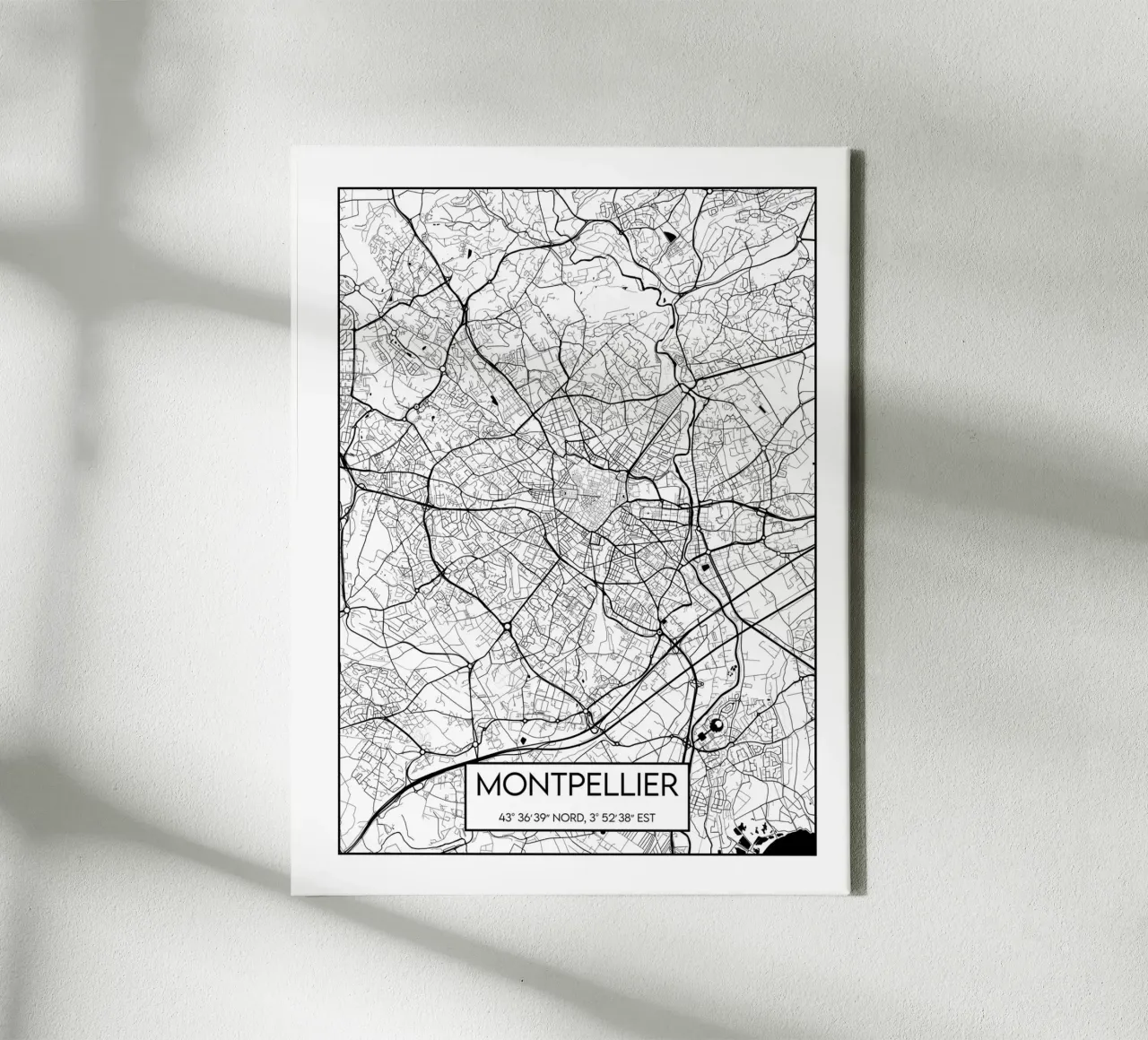 Map of Montpellier canvas with Floater frame by Frame the World