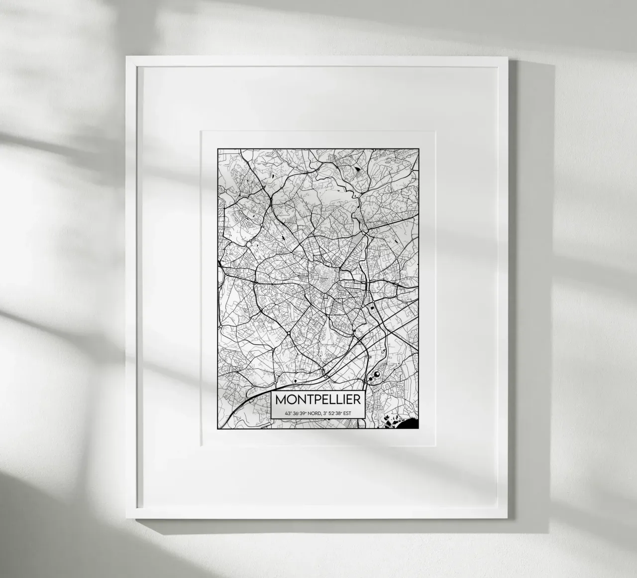 Mappa di Montpellier poster con telaio in legno da Frame the World