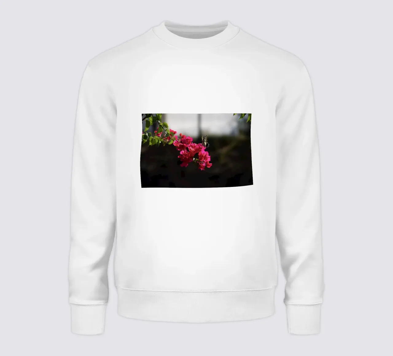Butterfly on pink flowers sweatshirt by Léa Lefebvre Photography