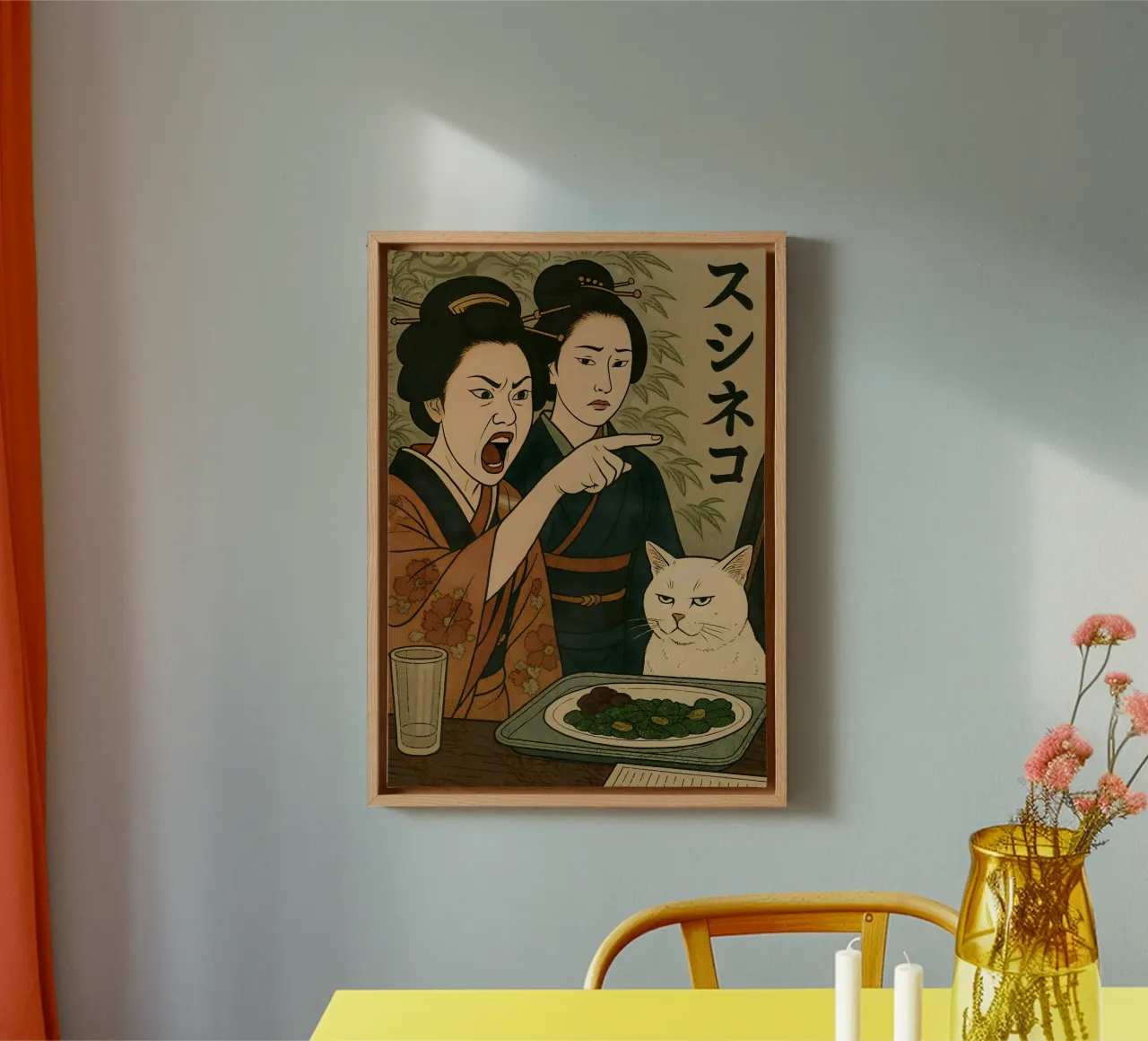 Woman Yelling at a Cat Japanese Meme canvas met Baklijst van Lootprint