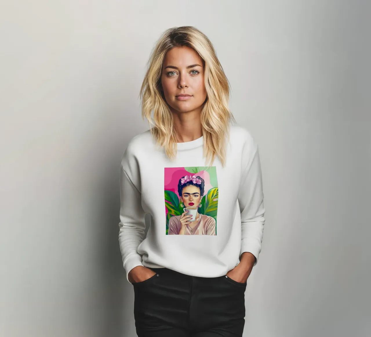 Coffee break with Frida sweatshirt by Carinaprint