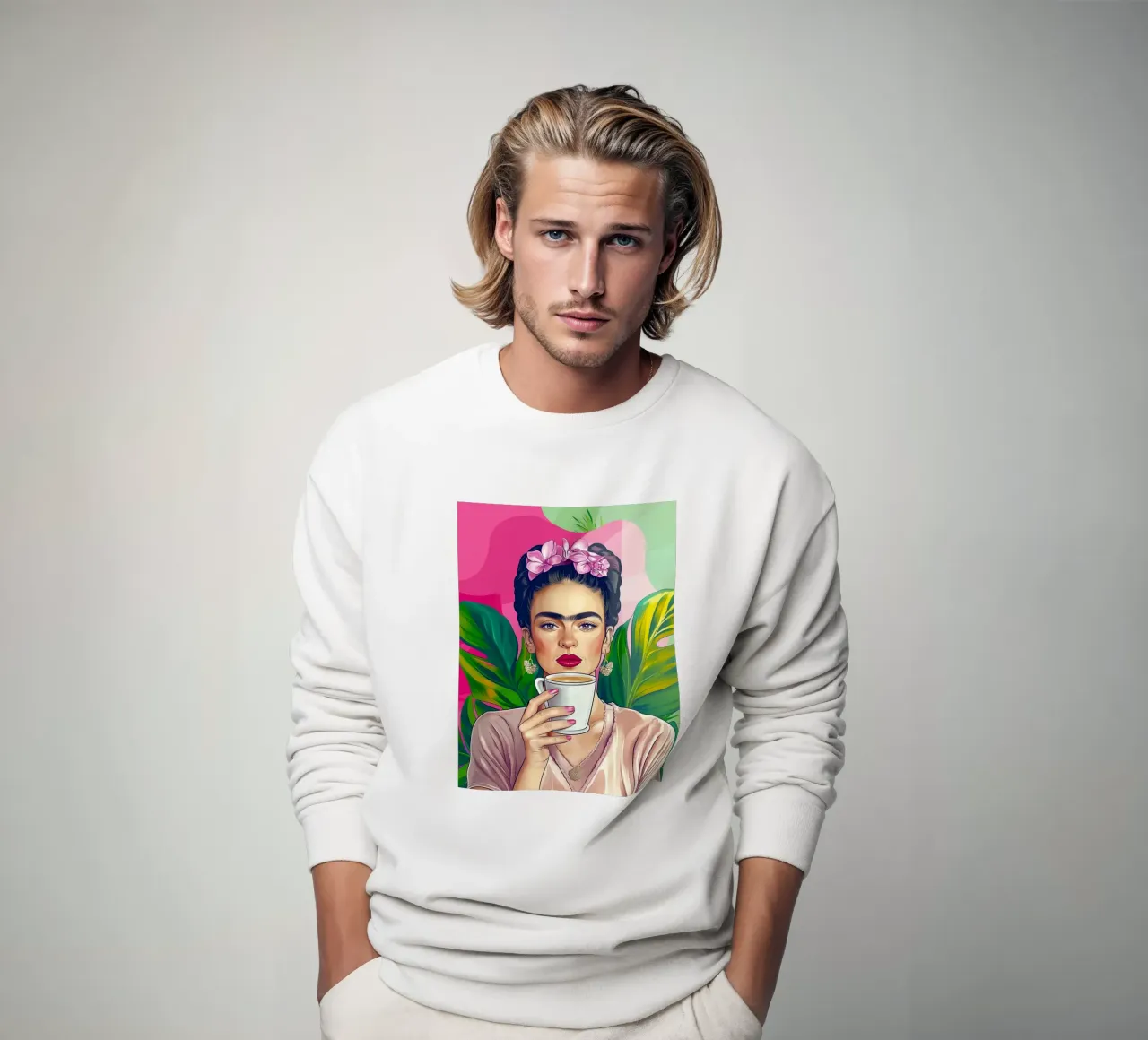 Coffee break with Frida sweatshirt by Carinaprint