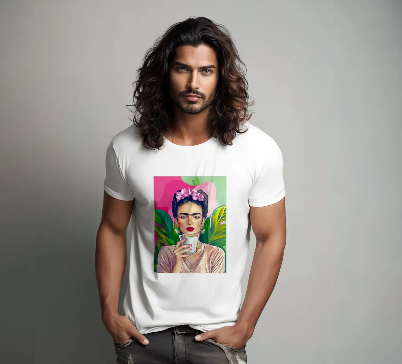 Pausa caffè con Frida t-shirt da Carinaprint