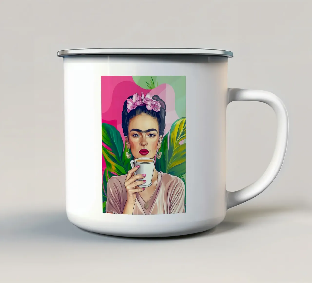 Pausa caffè con Frida tazza in smalto da Carinaprint