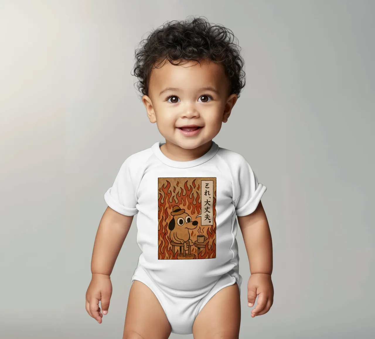 This Is Fine Dog Meme body neonato maniche corte da Lootprint