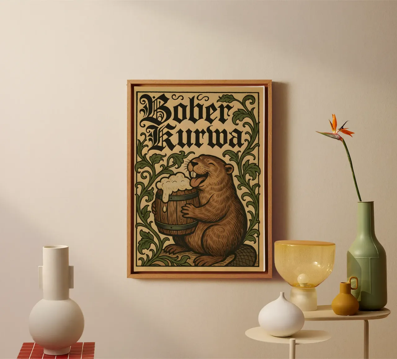 Bober Kurwa Vintage Beer Art tela con Cornice a cassetta da Lootprint