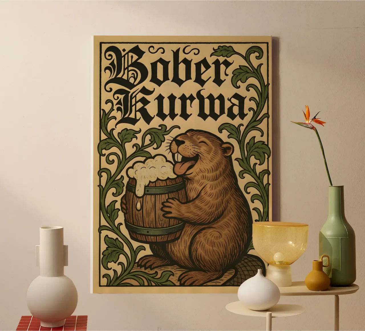 Bober Kurwa Vintage Beer Art tela con Cornice a cassetta da Lootprint