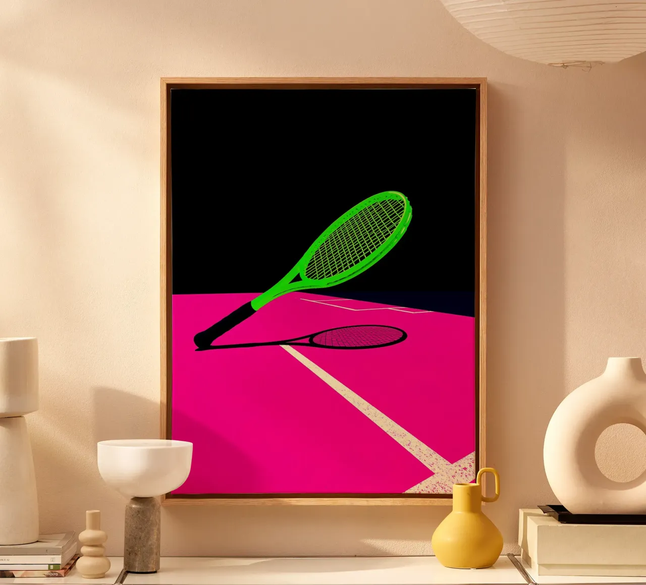 Tennisschläger - Pop Art Leinwand mit Schattenfugenrahmen von ColorCrash Gallery