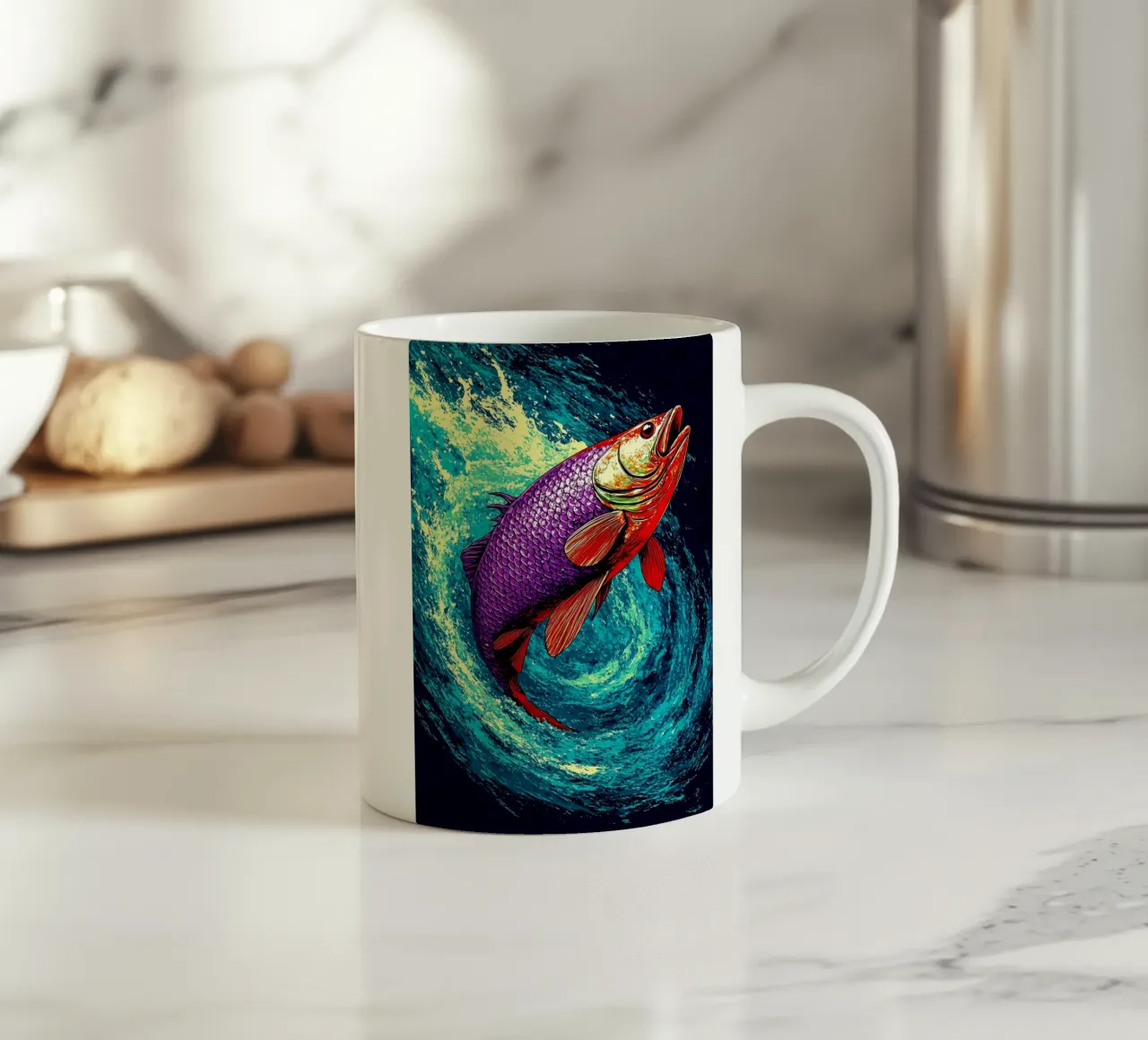Fisch im Wasser Welle - Pop Art Keramik Tasse von ColorCrash Gallery