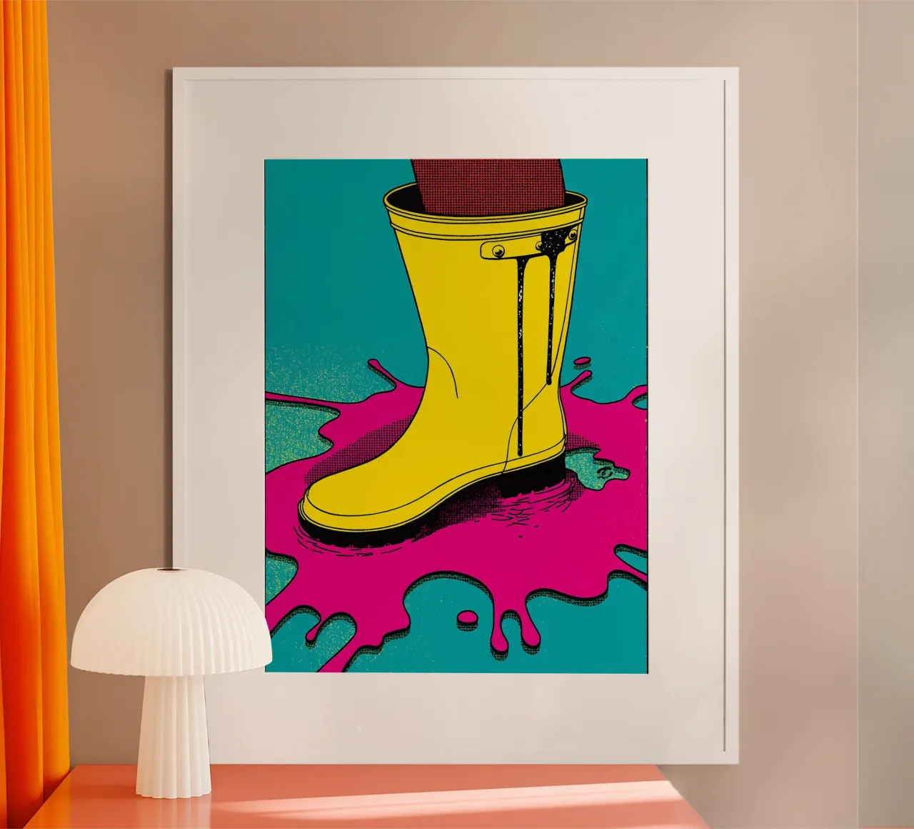 Stivale da pioggia - Pop Art poster con telaio in plastica da ColorCrash Gallery
