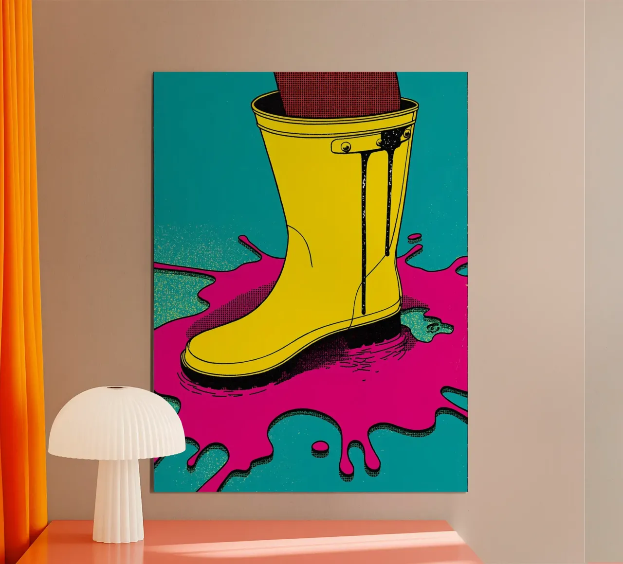Stivale da pioggia - Pop Art poster con telaio in plastica da ColorCrash Gallery