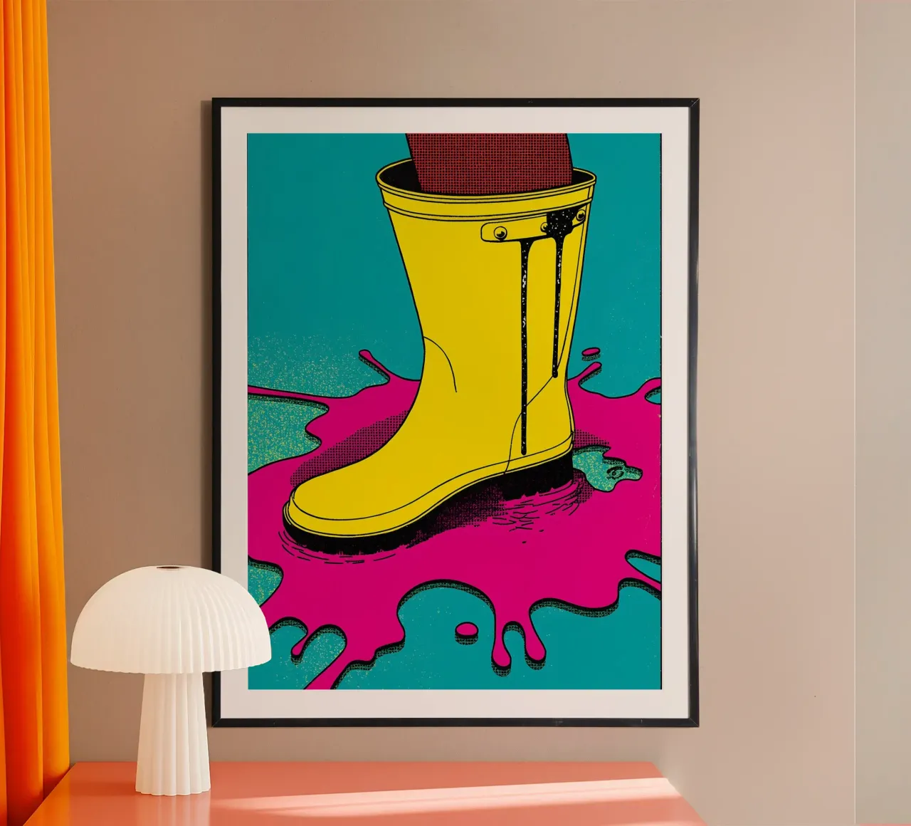 Stivale da pioggia - Pop Art poster con telaio in plastica da ColorCrash Gallery