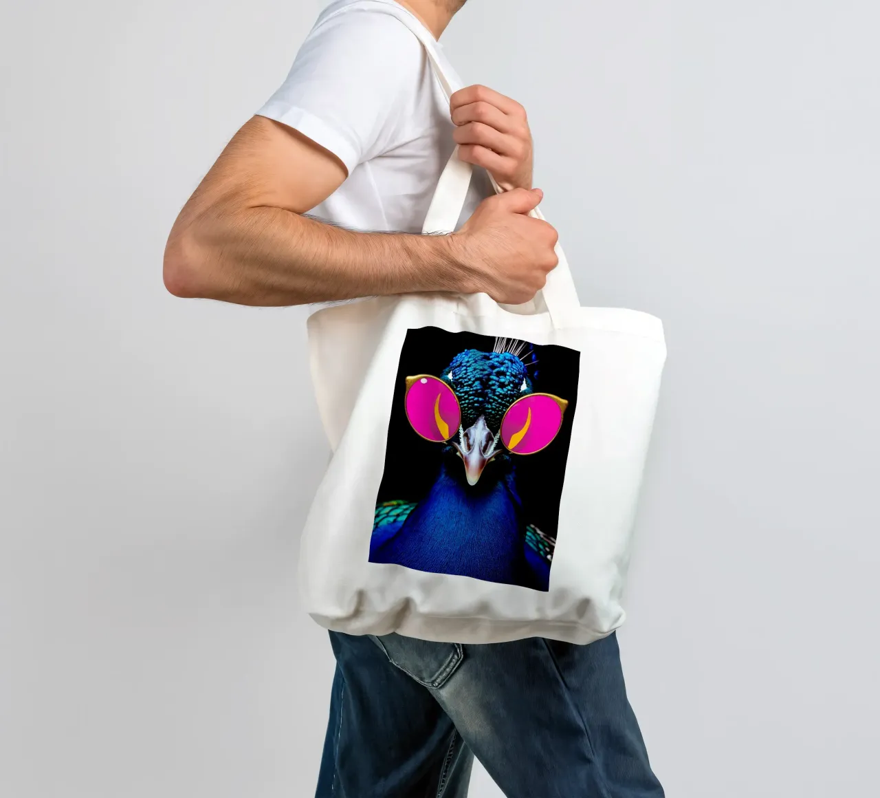 Pavone con occhiali da sole - Pop Art borsa in juta da ColorCrash Gallery