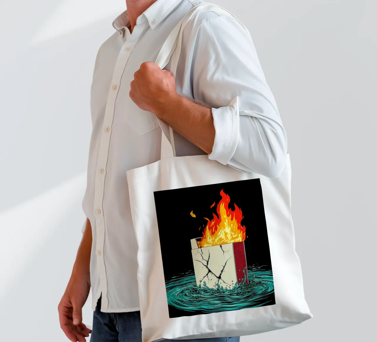 Scatola di sigarette in fiamme - Pop Art borsa in juta da ColorCrash Gallery