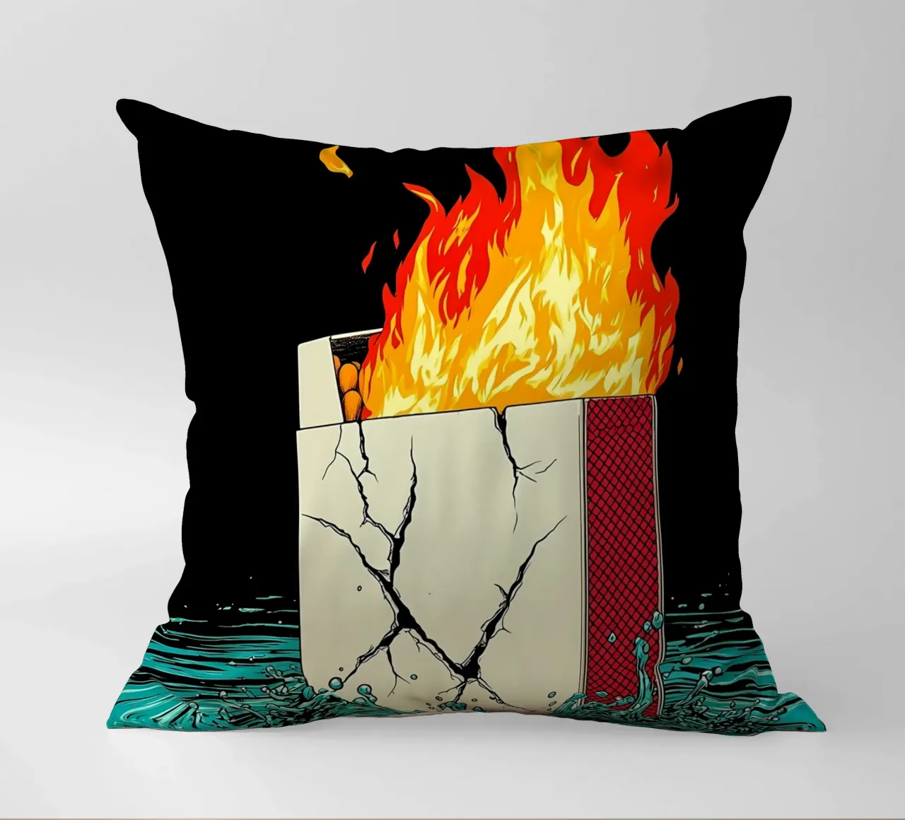 Scatola di sigarette in fiamme - Pop Art cuscino da ColorCrash Gallery