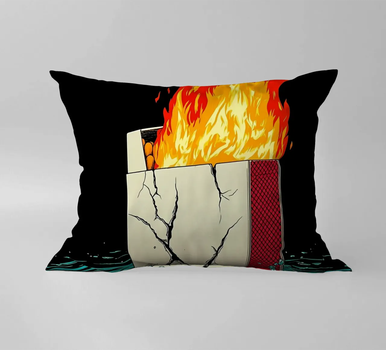 Scatola di sigarette in fiamme - Pop Art cuscino da ColorCrash Gallery