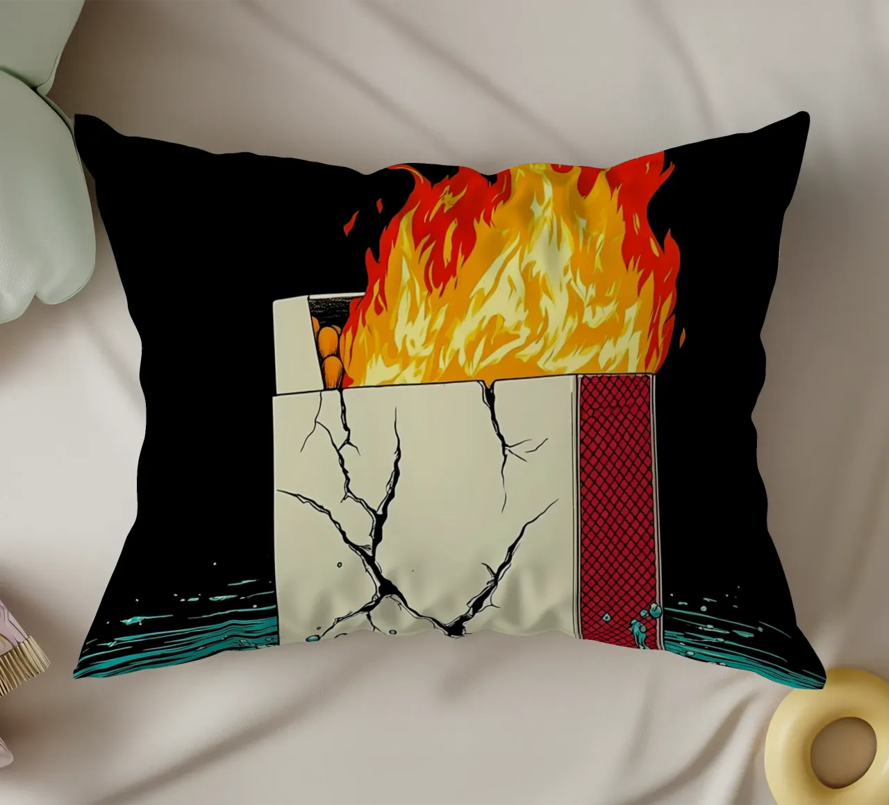 Scatola di sigarette in fiamme - Pop Art cuscino da ColorCrash Gallery