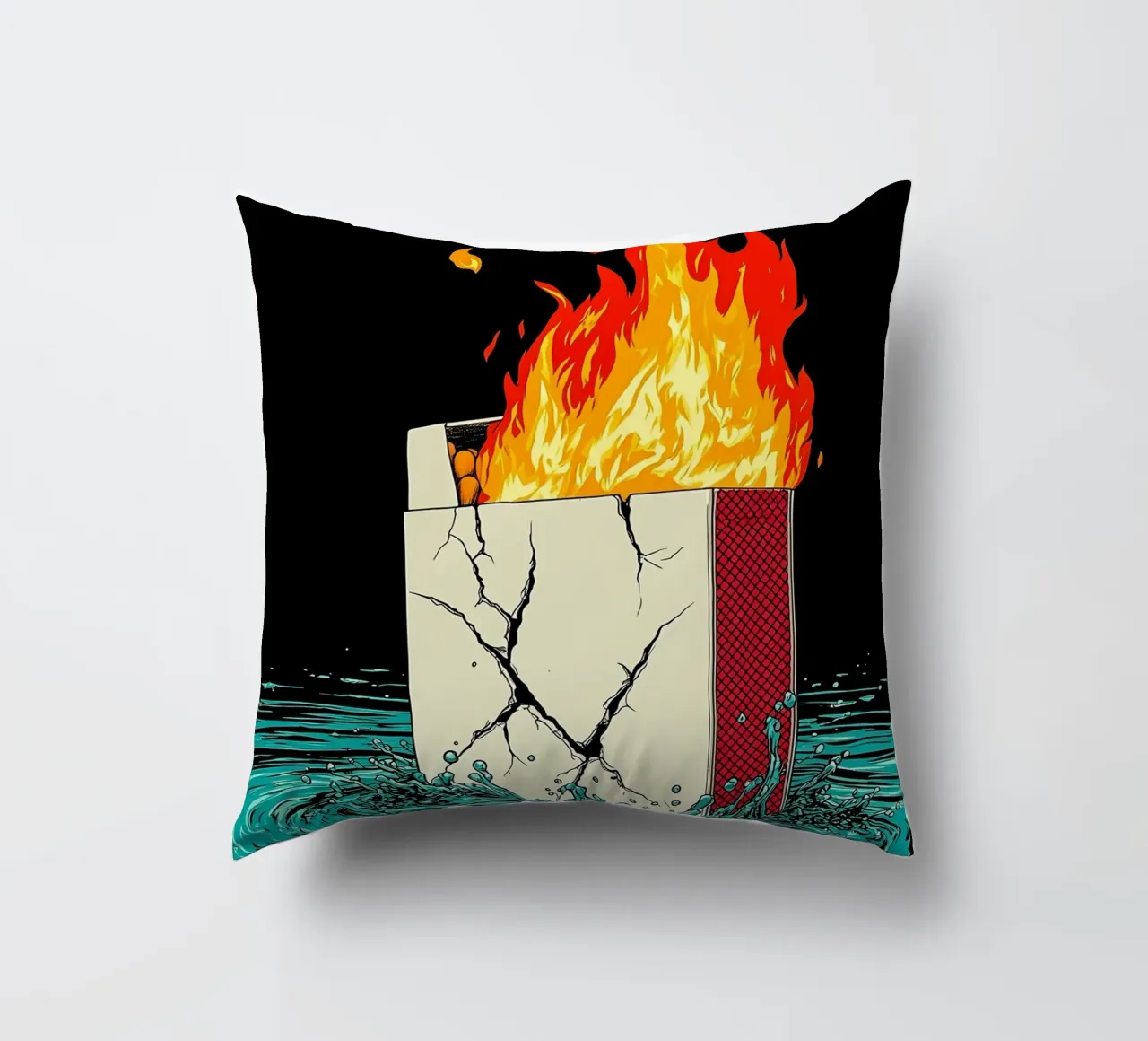 Scatola di sigarette in fiamme - Pop Art cuscino da ColorCrash Gallery