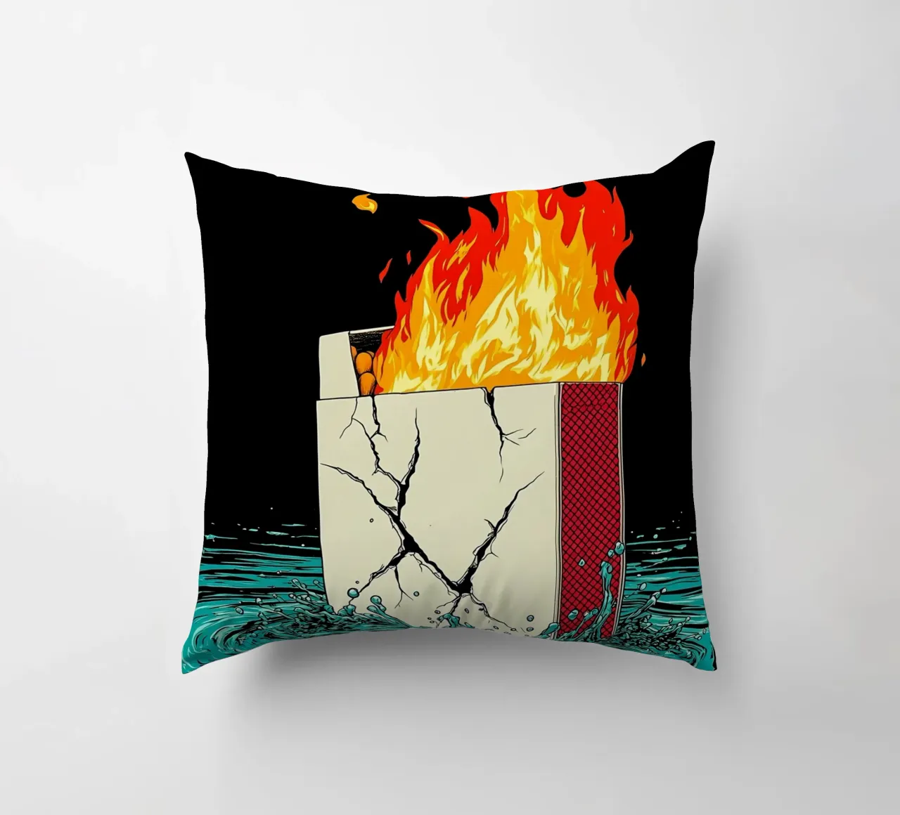 Scatola di sigarette in fiamme - Pop Art cuscino da ColorCrash Gallery