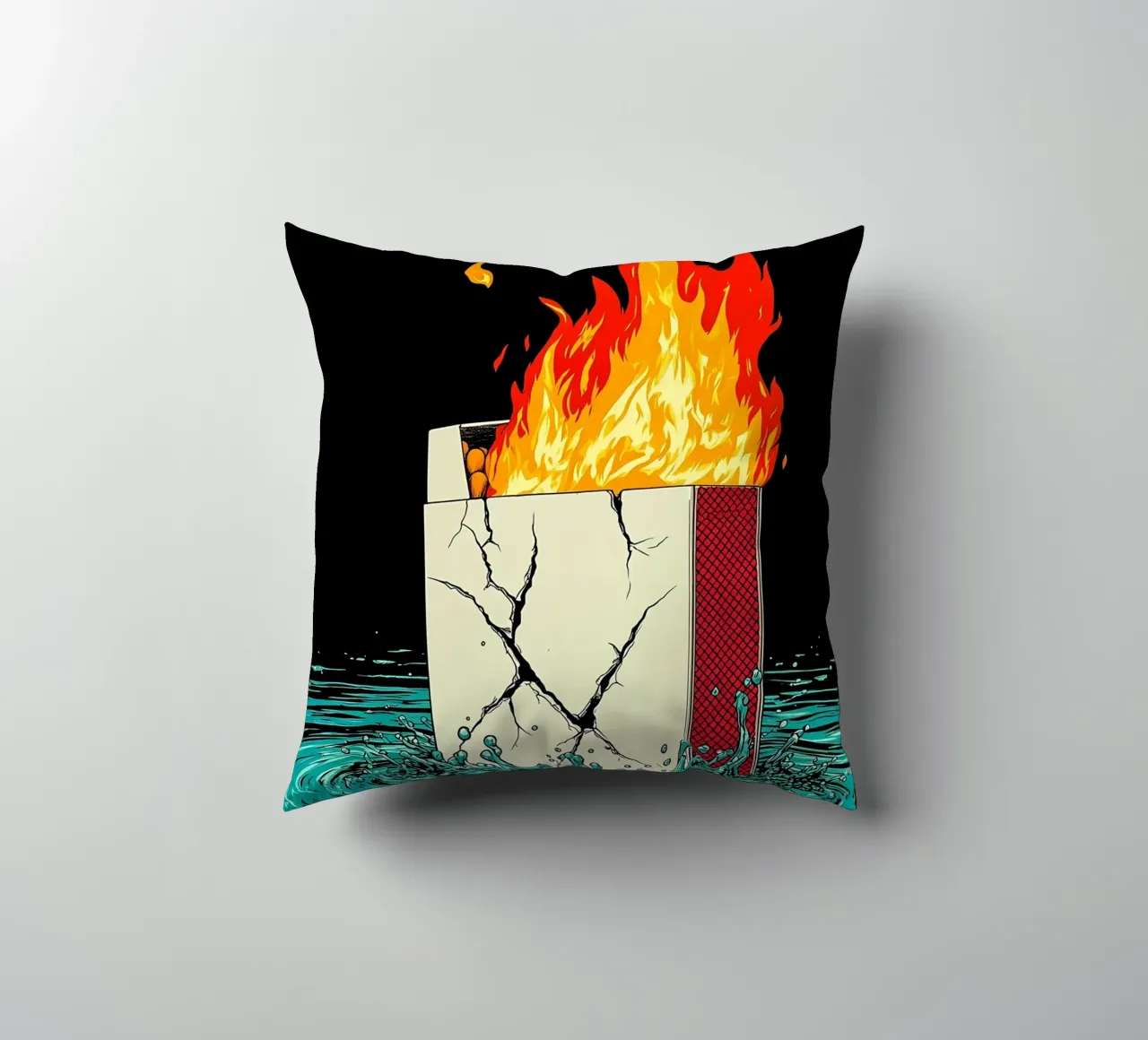 Scatola di sigarette in fiamme - Pop Art cuscino da ColorCrash Gallery