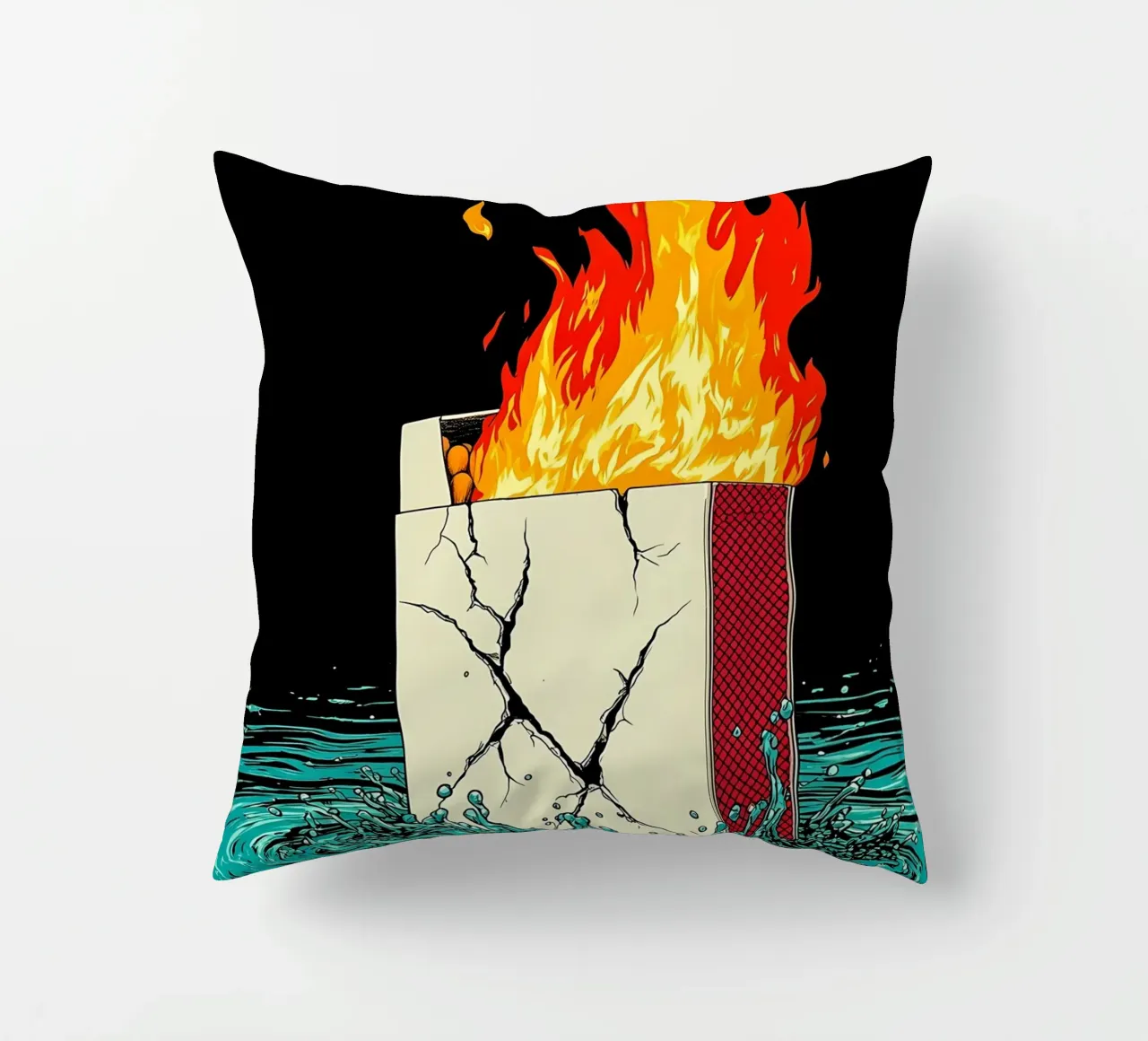 Scatola di sigarette in fiamme - Pop Art cuscino da ColorCrash Gallery
