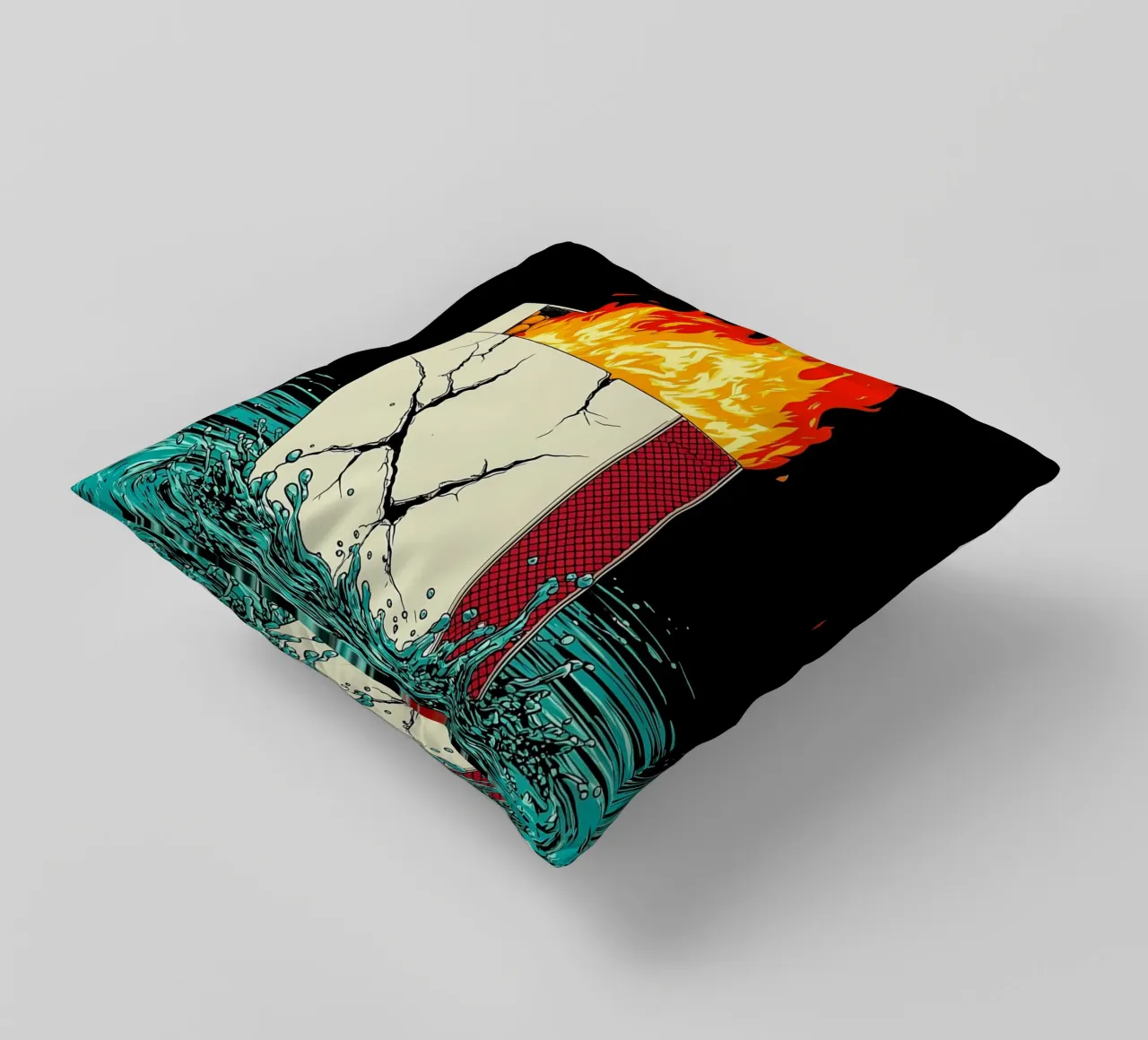 Scatola di sigarette in fiamme - Pop Art cuscino da ColorCrash Gallery