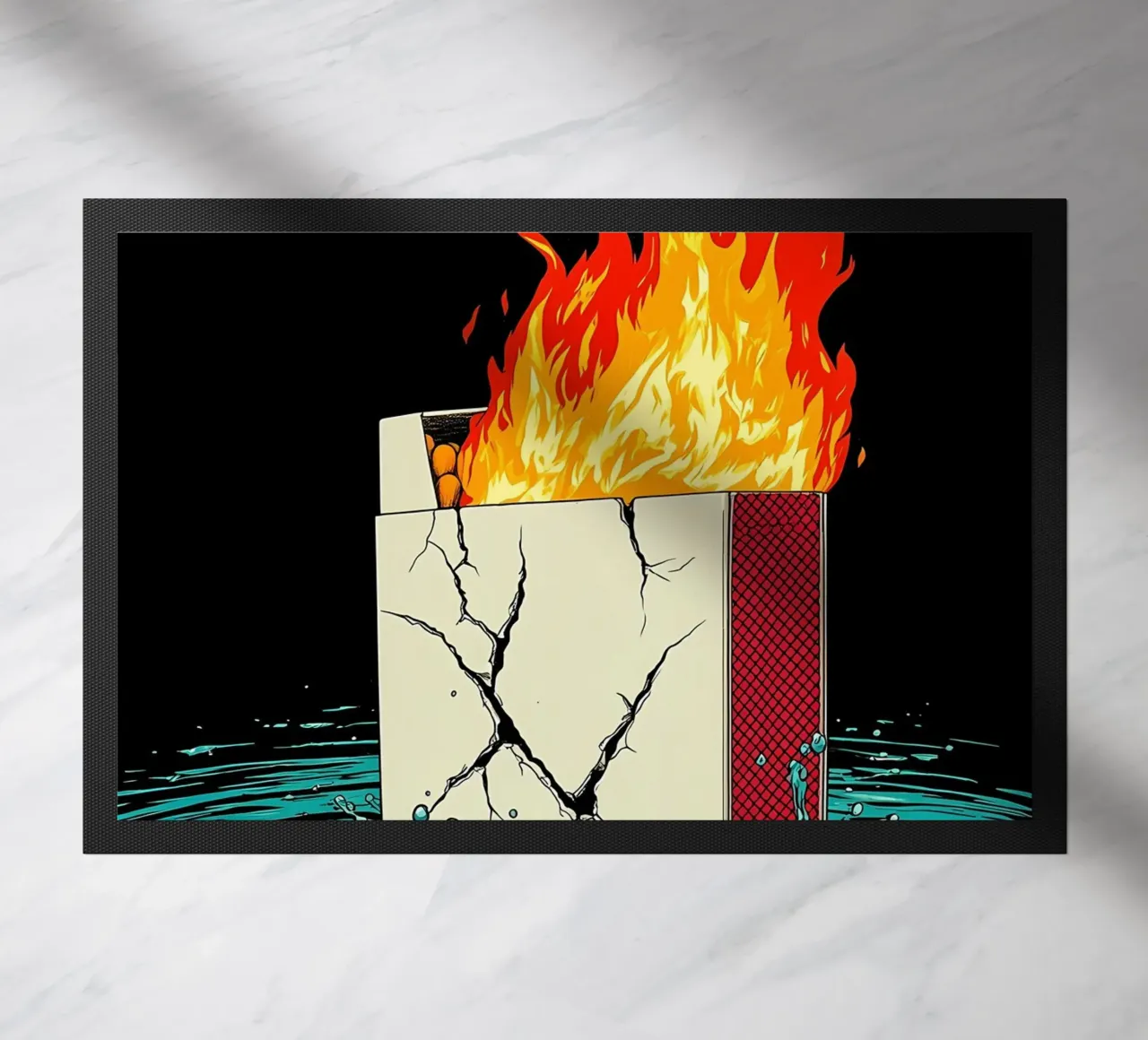 Scatola di sigarette in fiamme - Pop Art zerbino da ColorCrash Gallery