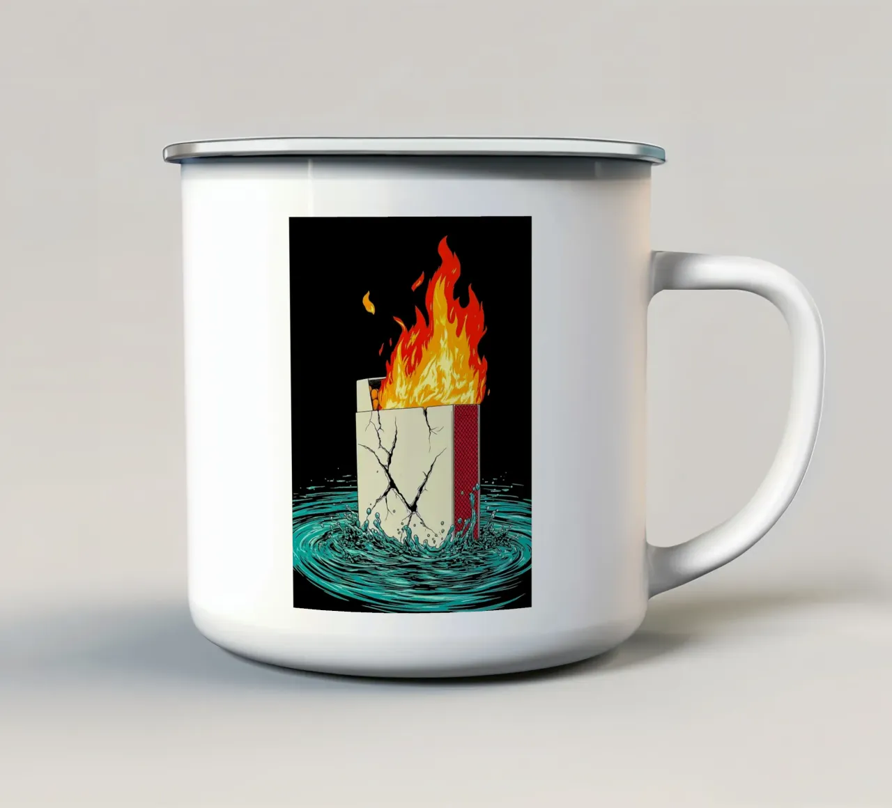 Scatola di sigarette in fiamme - Pop Art tazza in smalto da ColorCrash Gallery