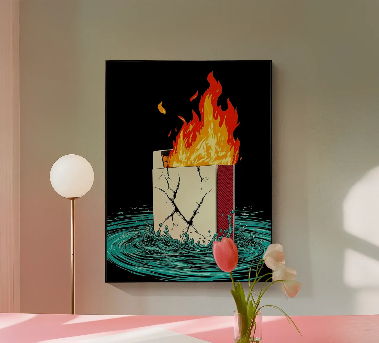 Scatola di sigarette in fiamme - Pop Art plexiglass da ColorCrash Gallery