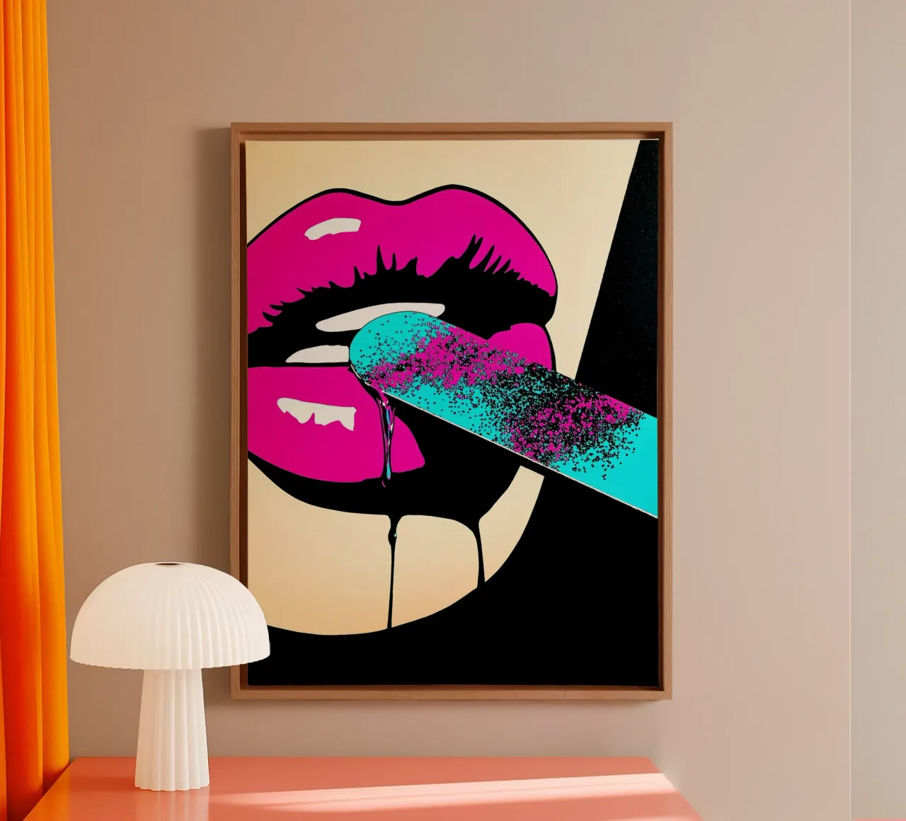 Labbra - Pop Art tela con Cornice a cassetta da ColorCrash Gallery