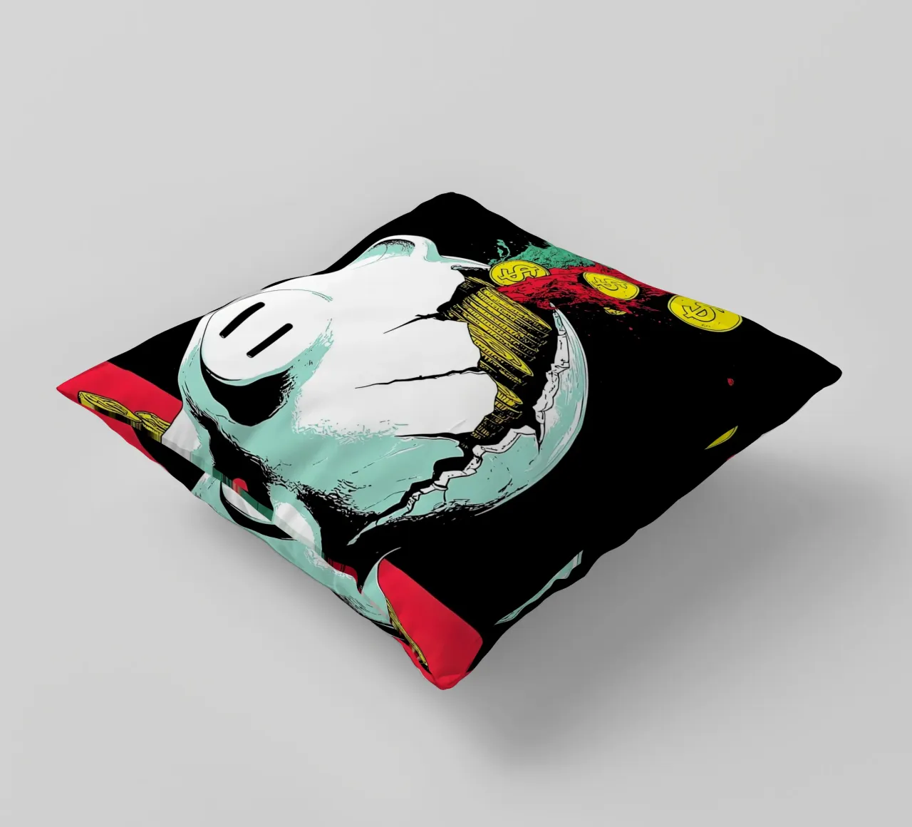 Salvadanaio con monete - Pop Art cuscino da ColorCrash Gallery