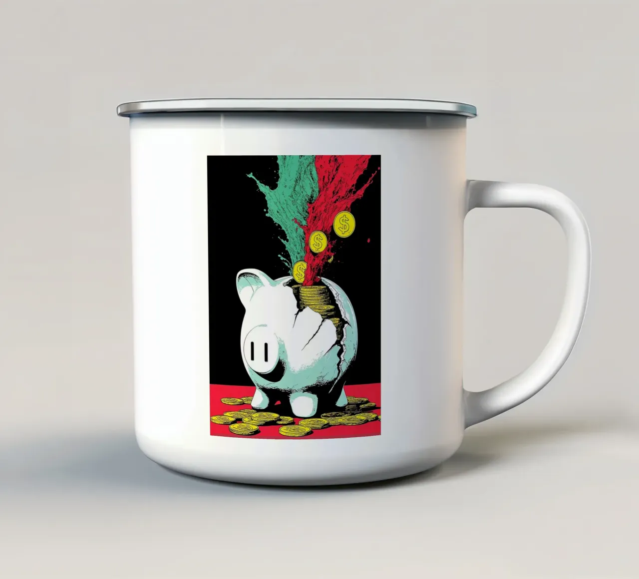 Salvadanaio con monete - Pop Art tazza in smalto da ColorCrash Gallery